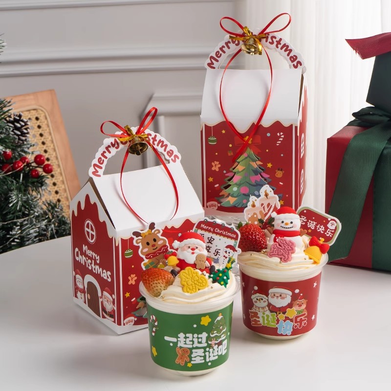 2025 Navidad Bo Bo Cup Cake Decoración de la casa caja de mano caja de embalaje de postres juntos para la Navidad