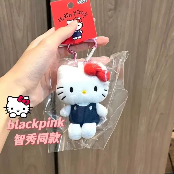 Internet Celebrity Hellokitty Small Pendant Plush Doll Cute Overalls Hello Kitty Bag Keychain Doll