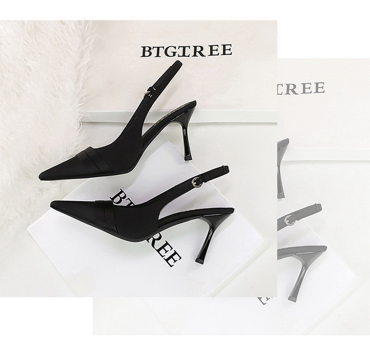 Escarpins élégants à bout pointu en satin avec dos ouvert et bride à la cheville - Escarpins pour femmes pour fêtes et soirées_voghion.com