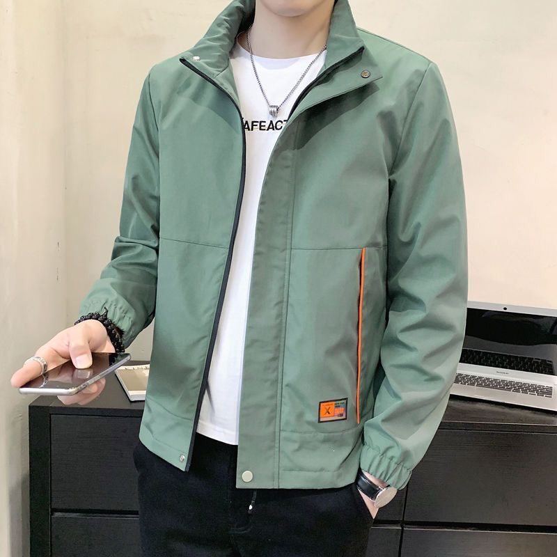 春秋新款男士休闲立领风衣夹克外套男潮流百搭上衣服薄款男装褂子