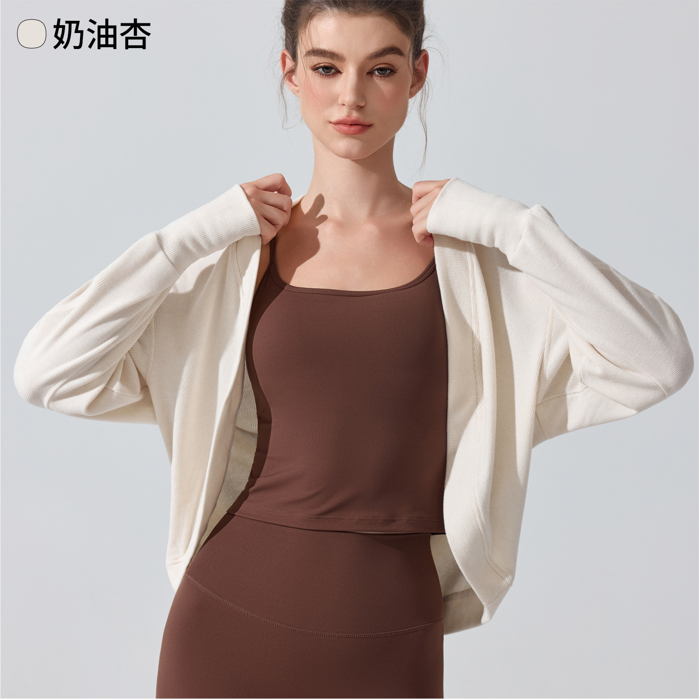 Europa y Estados Unidos transfronterizos camisa de manga larga piel transpirable pilates fitness yoga chaqueta de invierno cardigán suelto image 9