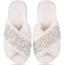 I 79642 Pearl Letter Bride Fuzzy Slippers ������ĸ������Ь