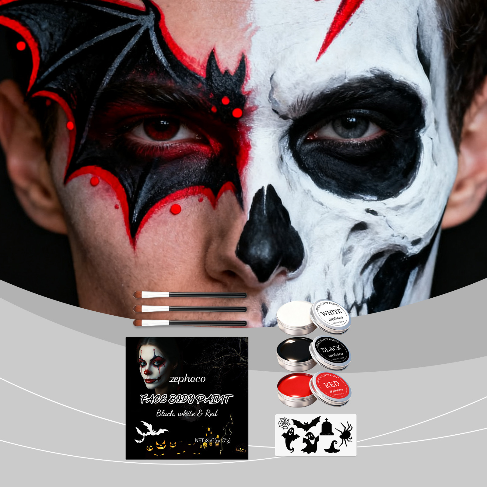 Zephoco Halloween Face Painting Set Halloween Dance Party Creative Painting with Colorful and Long-Lasting Effects