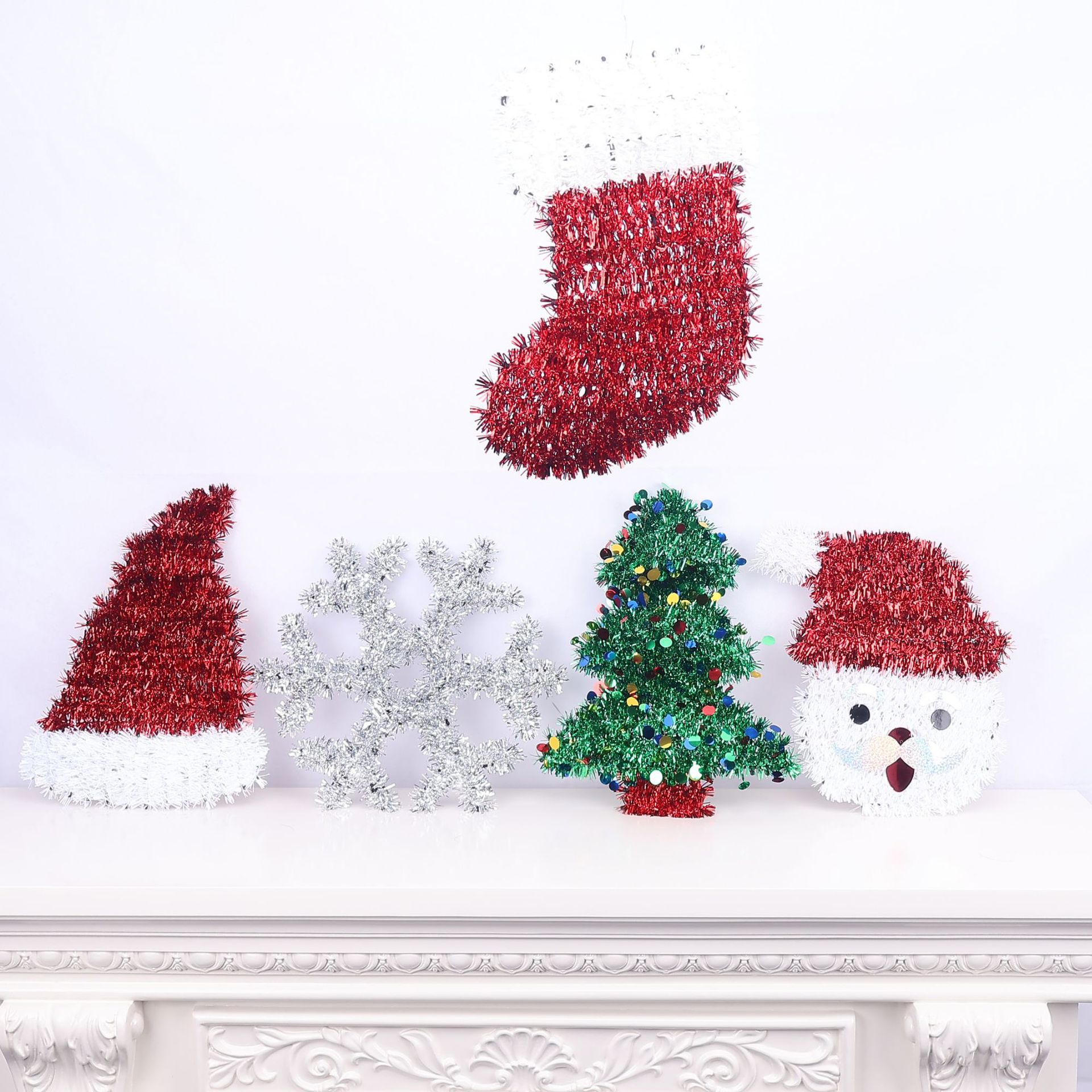 Decoración de Navidad Árbol de Navidad Colgante de Santa Claus Colgante de lentejuelas Colgante de copo de nieve plateado Calcetines de Navidad Sombrero de Navidad