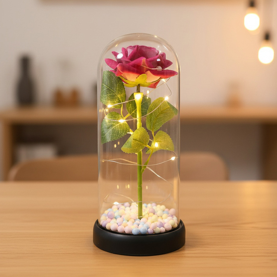 Simulación transfronteriza rosa inmortalidad flor cubierta de vidrio decoración de cumpleaños Qixie 520 Día de San Valentín regalo creativo del Día de la Madre