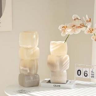 Glass Square Mouth Vase, High-Looking Home Living Room, Dining Room, Bedroom Model Room Vase, Flower Arrangement, High-End Decoration