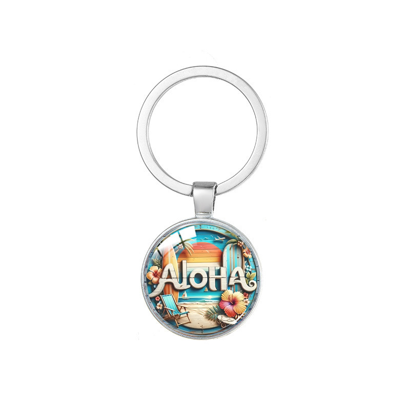Sunset Scenery Hawaii Water Tower Surfboard Mountain River Time Gem Keychain Car Keychain
