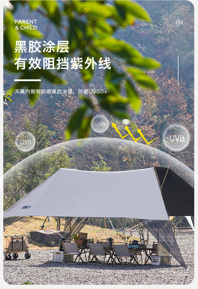Explorer Windless Rope-Free Lazy Y-Pole Black Rubber Canopy Sunshade Outdoor Camping Equipment Yyz