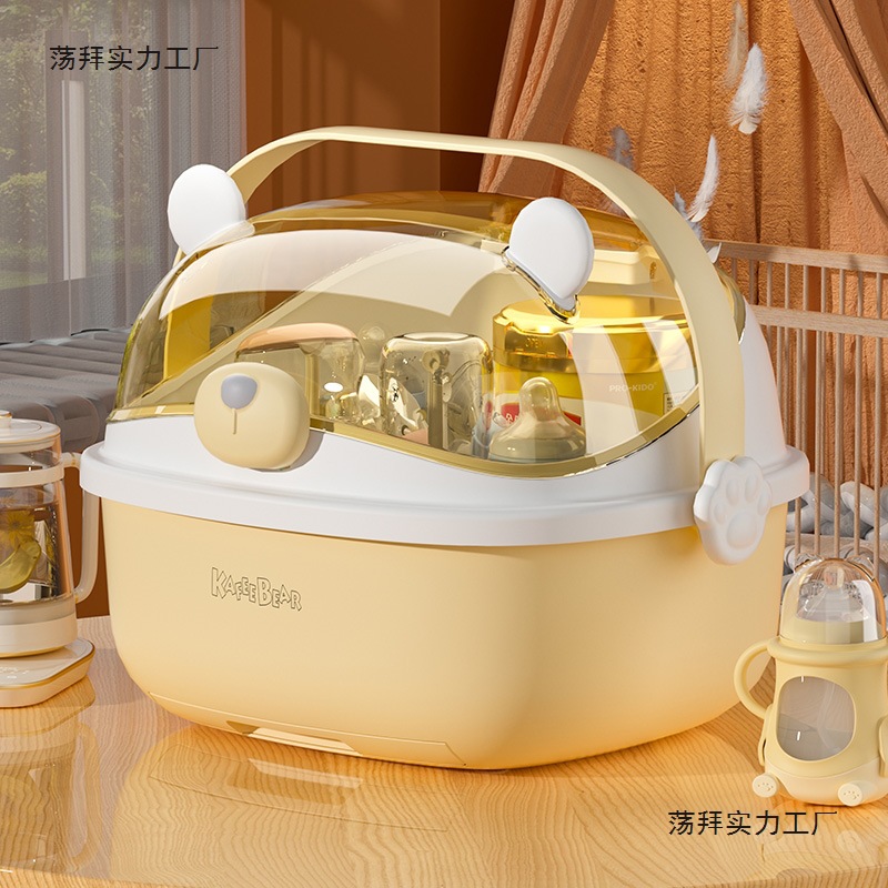 Baby Bottle Storage Box with Lid Dust-Proof Shelf Drain Rack Baby Tableware Storage Box Food Supplement Tool Storage Cabinet