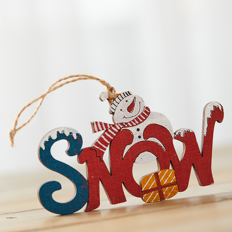 Buscando madera 12cm madera letreros ingleses decoraciones de Navidad colgante árbol de Navidad muñeco de nieve letras colgantes de color