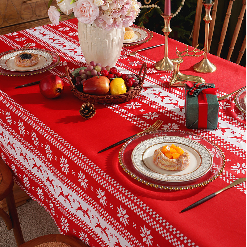 Mantel navideño impermeable de poliéster 2022, diseño moderno rectangular para comedor o sala de estar, venta al por mayor