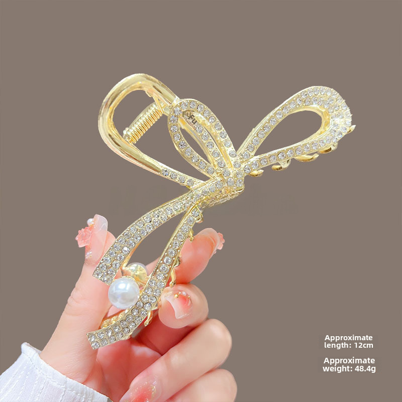 Temperamento Full Diamond Metal Shark Clip Hairpin Back Head Coil Hair Grab Clip Donna Primavera Estate Super Large Clip Copricapo Hair Grab_voghion.com