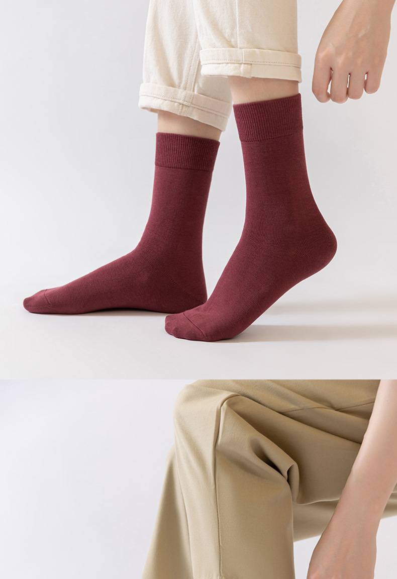 New pure cotton mid-length socks for women, sweat-absorbing, breathable and warm in autumn and winter, solid color pile socks for women, trendy socks wholesale pic 30