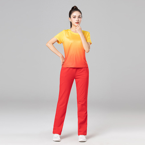 Sporty Short-Sleeve Spring Square Dance Clothes New Fashion Set Women, Shuffle Dance Dress Dancewear Summer Short-Sleeve