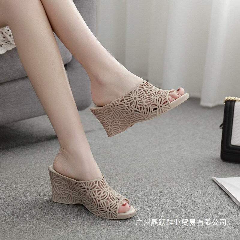 Summer New Women's Crystal Thick-Soled Wedge-Heeled Plastic Sandals Jelly High-Heeled Crystal Fashion Mom Non-Slip Sandals