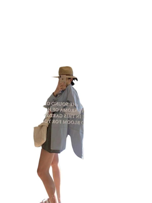 蓝色oversize衬衫外套女2025新款夏季宽松慵懒风外搭开衫防晒衬衣|undefined