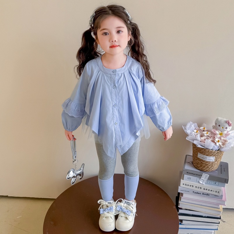 女童套装春秋装2025新款儿童韩版时髦小女孩个性衬衫打底裤两件套|undefined