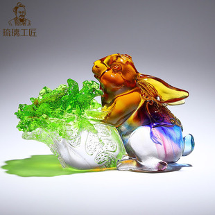 High-End Glazed Lucky Rabbit Zodiac Ornaments Crystal Cabbage Crafts Home Accessories Company Opening Gifts