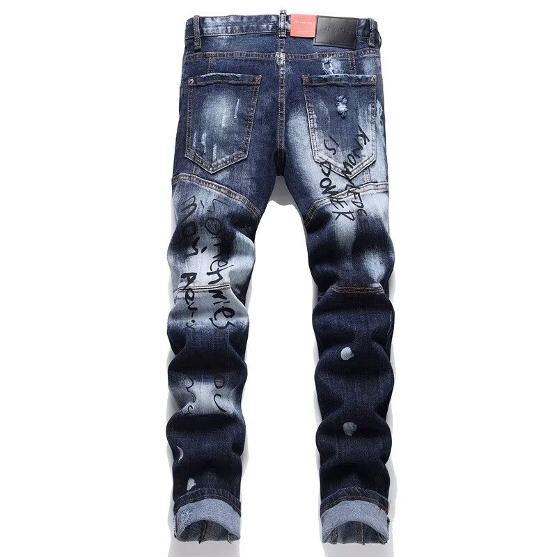 Retro Inspired Ripped & Patched Men's Jeans Stylish Embroidery Tapered Sole mid Waist Cotton Long Black/Gray/Blue Non-Stretch_mkmklike.com