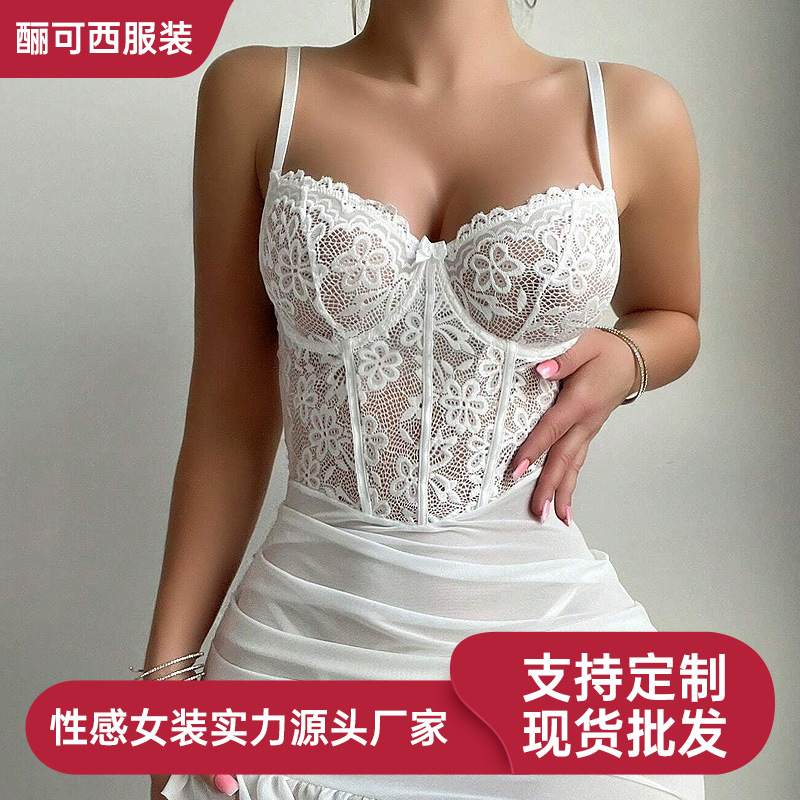 국경을 넘는 유럽과 미국의 섹시한 잠옷, 레이스 서스펜더, 여성스러운 순수한 욕망, 캐주얼 유혹, 스플라이스 메쉬 속옷