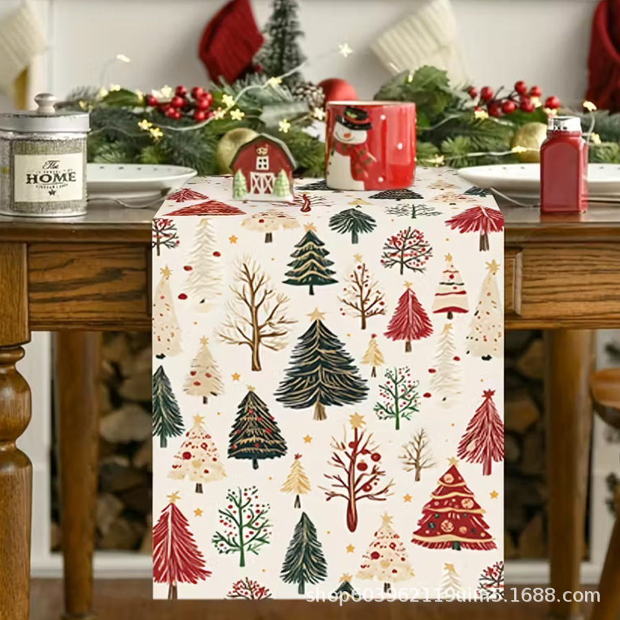 Amazon transfronterizo nueva bandera de la mesa de Navidad fábrica directa invierno muñeco de nieve Santa estampado almohadilla de mesa