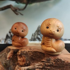 Carved Yaogui Wood Animal Zodiac Beauty Snake Handle Piece Small Ornament Craftwork Whetstone Wholesale