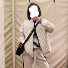 MAX绗缝菱形格轻薄款棉服女夹克填充骆驼绒+桑蚕丝拼接针织领外套