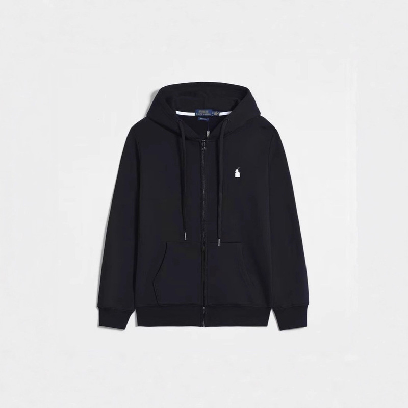 Men's Pure Cotton One-Piece Drop-Shipping Multi-Color Rl Embroidered Hooded Casual Zipper Jacket Sweatshirt with High-End Elegant
