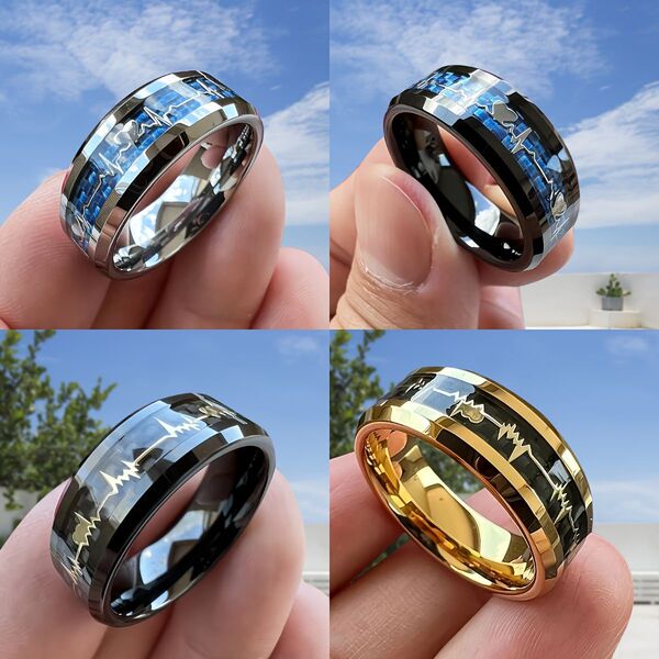 New stylish 8mm stainless steel ring with heartbeat design with…