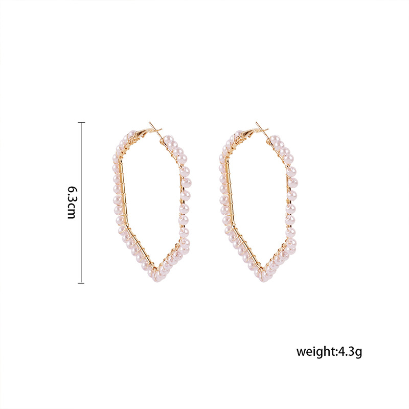 5g Weight Earrings Classification Wedding, Travel Occasion Women'S Gender Ethnic Style Style Gold Color Fashion Geometric Hexagonal Pearl Alloy Earrings Wholesale 无