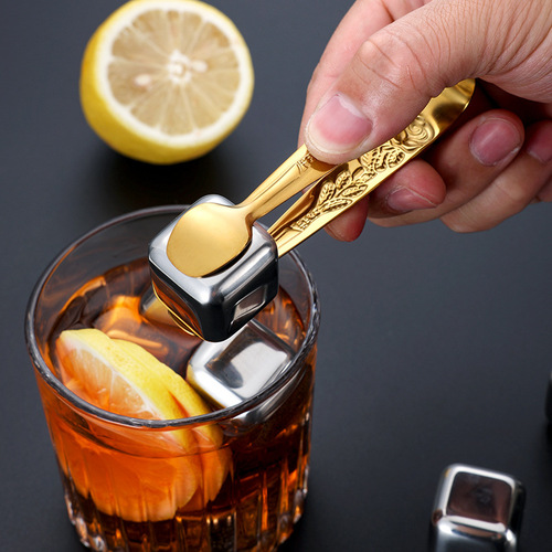 Cross-border 304 stainless steel ice clip, sugar clip, retro rose pattern ice bucket, ice cube clip, food clip, bar ice clip