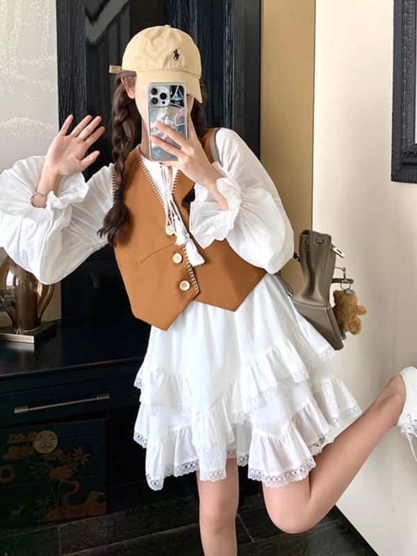 温柔穿搭超仙马甲小香风两件套春装新款显瘦小个子甜美减龄连衣裙|undefined