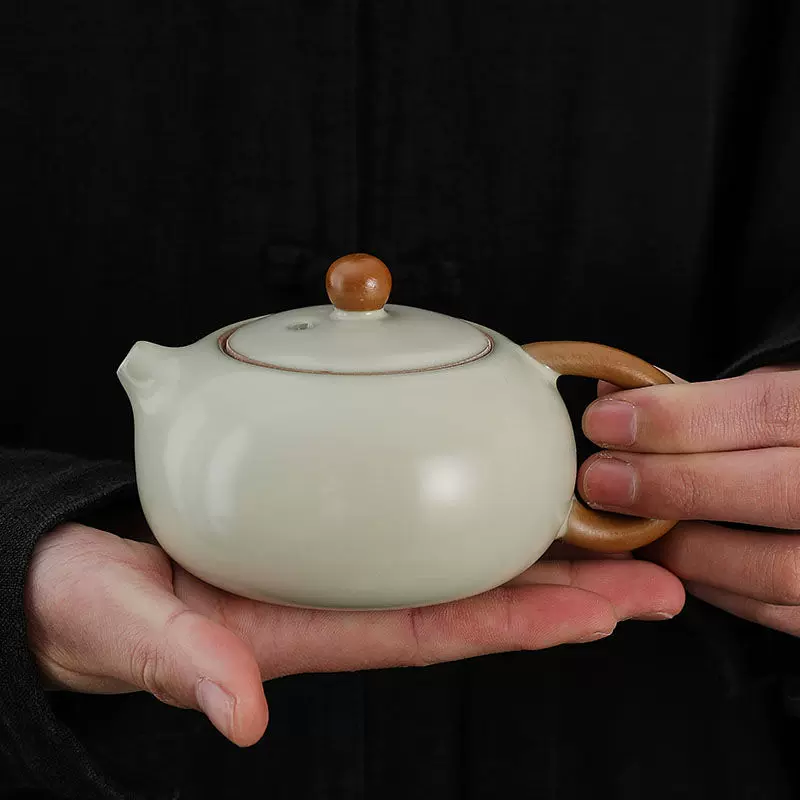 汝窑西施壶喝泡茶壶陶瓷提梁开片可养球孔过滤中式功夫茶具泡茶器