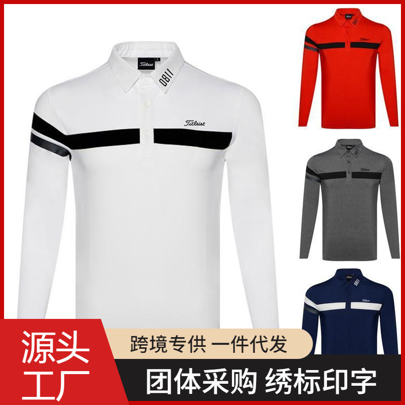 Golf Clothing Autumn and Winter Men's New T-Shirt Sports Polo Shirt Moisture-Wicking Elastic Quick-Drying Long-Sleeved Top