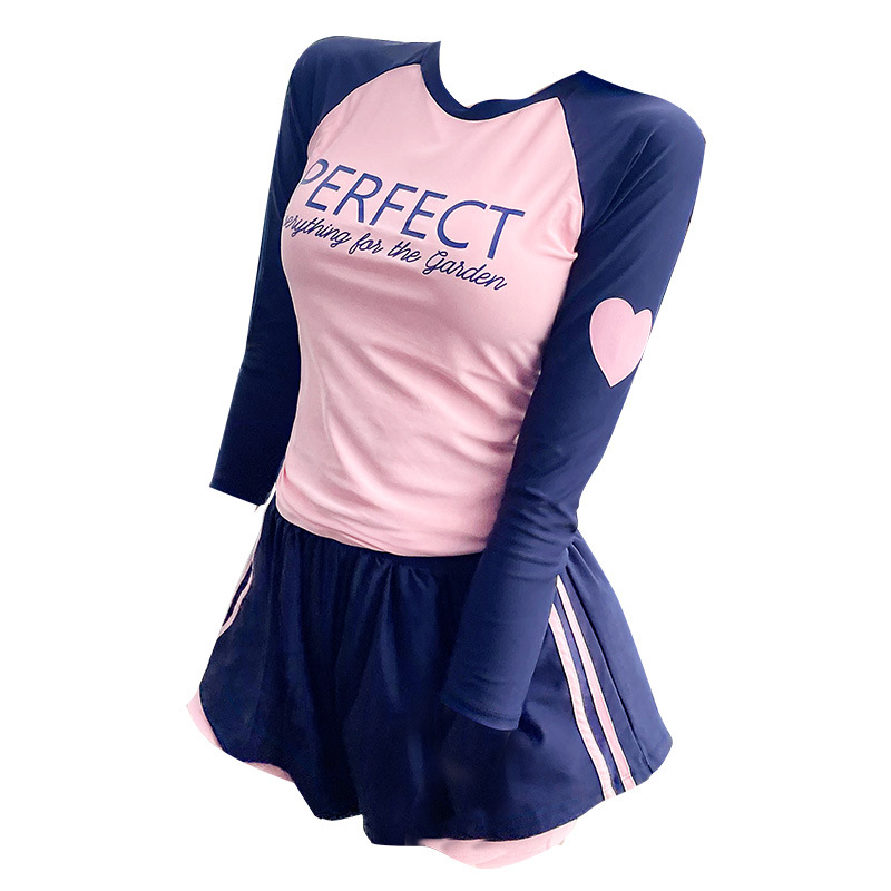 Traje de baño deportivo de dos piezas traje de baño de aguas termales de vacaciones para estudiantes pequeño pecho empuja hacia arriba traje de baño de adelgazamiento delgado de manga larga de dos piezas