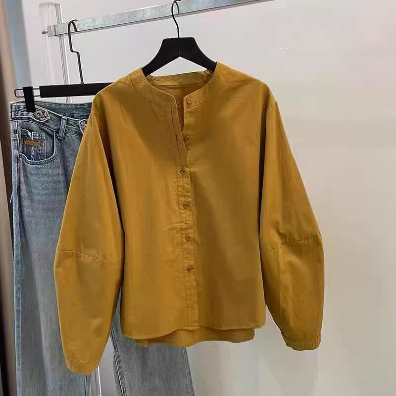Hong Kong Style Double-Breasted Stand-Up Collar Long-Sleeved Shirt, New Autumn Fashion Long-Sleeved Shirt with a High-End Feel, Layered Slimming Shirt Hong Kong Style Double-Breasted Stand-Up Collar Long-Sleeved Shirt, New Autumn Fashion Long-Sleeved Shirt with a High-End Feel, Layered Slimming Shirt