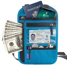 亚马逊多功能挂脖护照包RFID斜挎单肩收纳袋出国机票证件保护套