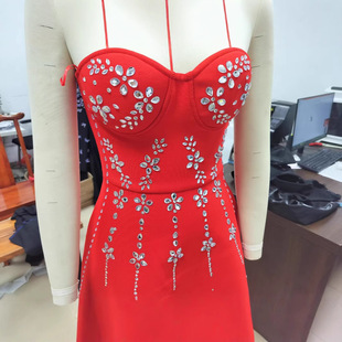 Two-Tone Hot-Selling Popular Heavy-Duty Rhinestone Sleeveless Strapless Dress for Banquets and Parties, Slim-Fit Bandage Dress