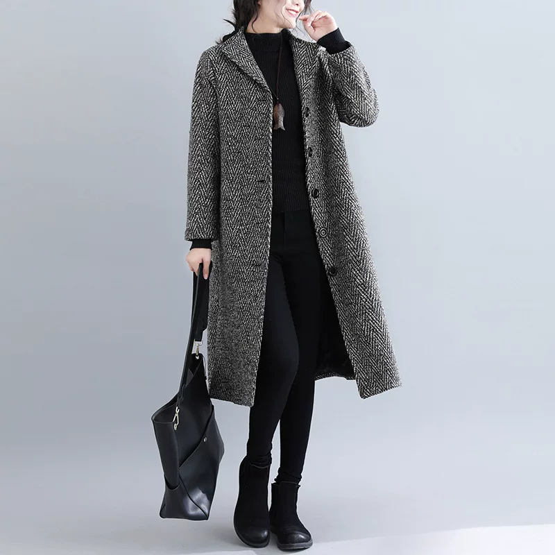 Демисезонный шерстяной тренч, кардиган, куртка, для женщин plus size, коллекция 2021 года, корейский стиль