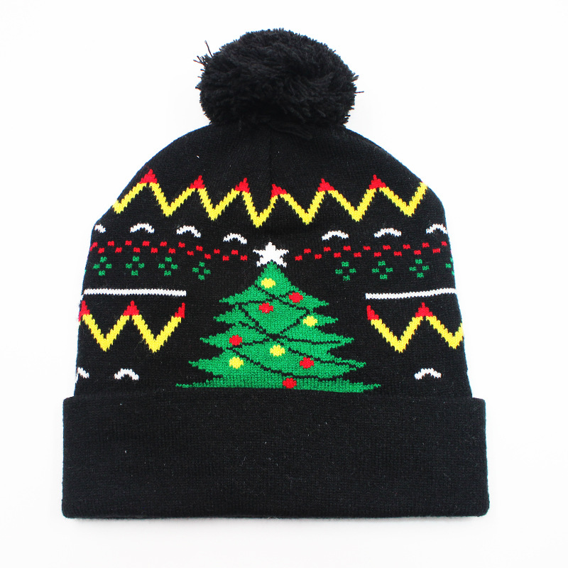 Fabricante transfronterizo de gorros navideños europeos y americanos tejidos en jacquard, gorros navideños de lana con luces LED, gorros navideños con pompón y bufandas. image 41