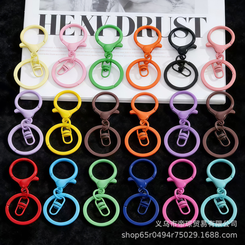 Lobster Clasp Lacquered Three-Piece Set Keychain Metal Keychain DIY Jewelry Accessories Bead Pendant Flat Ring Chain