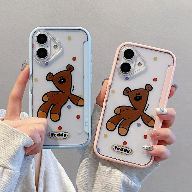 Japanese and Korean Cute Teddy Bear Suitable for Apple 16 Mobile Phone Case Iphone15Promax Back Panel Flip Stand Shell