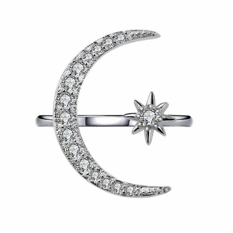 wish Hot Selling New Crescent Moon Ring Europe and America Plated 18K Creative Exaggerated Open Engagement Ring