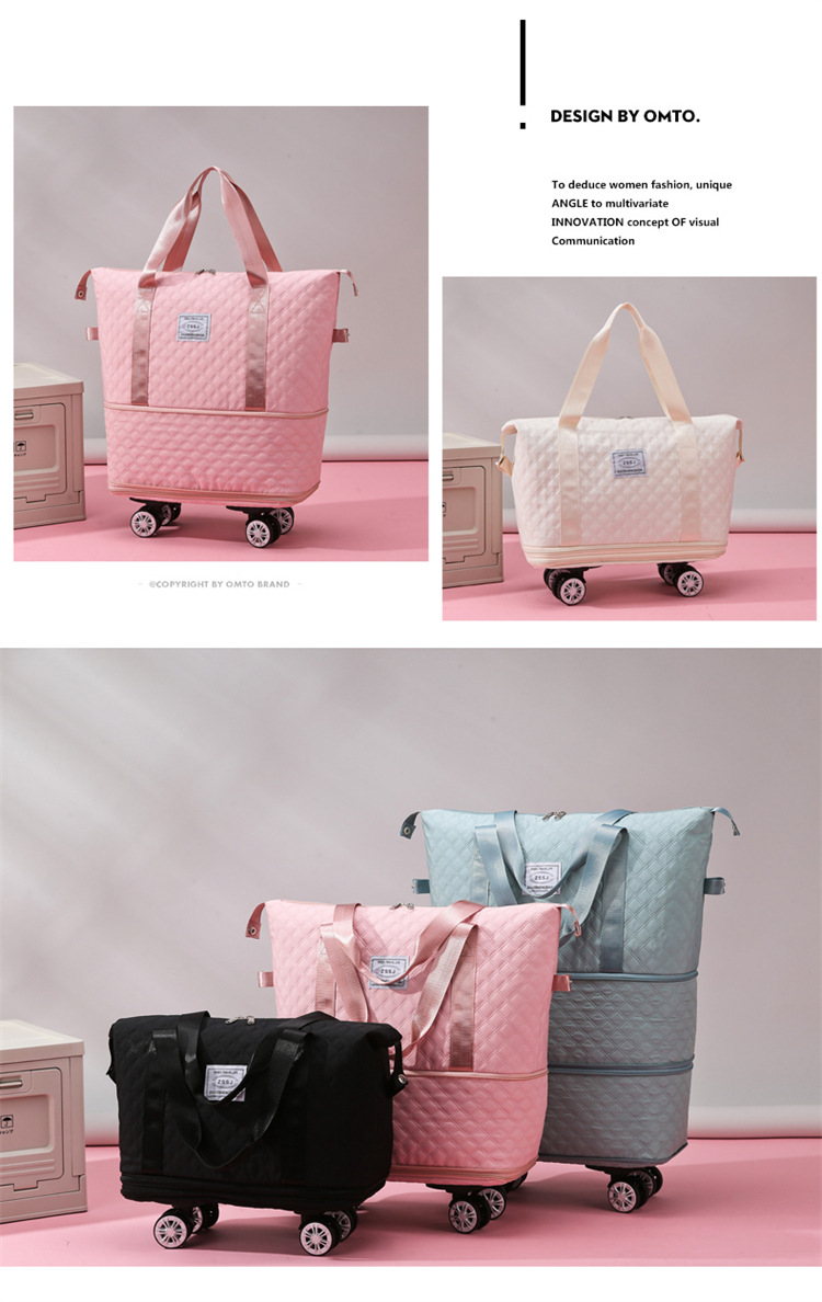Universal wheel diamond grid travel lightweight luggage storage for delivery bag, dry wet separation, large capacity_voghion.com