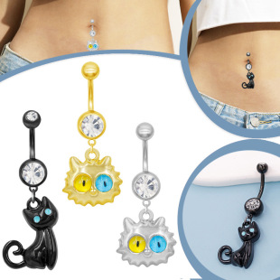Gabe European and American Cross-border Niche Design Sense Belly Button Ring Different Pupil Owl Personality Alien Style Advanced Kitty Cat