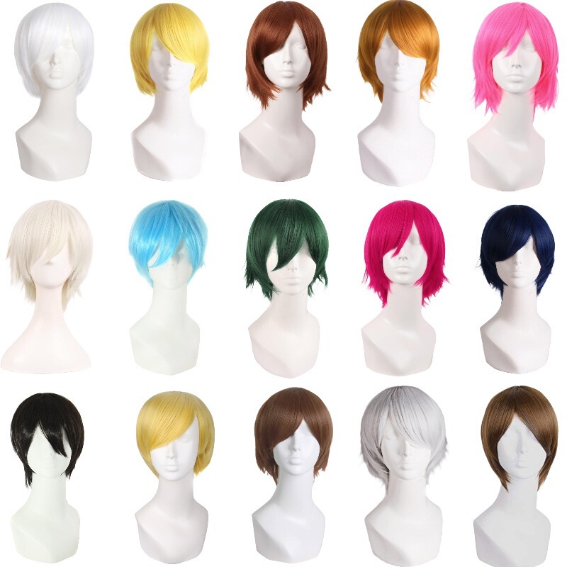 Amazon Cross-border cosplay Color Short Straight Hair Anime Men's Universal Wig High Temperature Silk Anti-upturned Full Hair Set