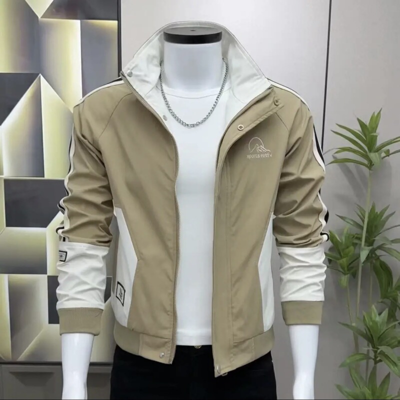 Longshan ストア春秋スタンドカラージャケットメンズトレンド 2025 トレンドブランドカジュアルストライプ雪山スリムジャケットトップ|undefined