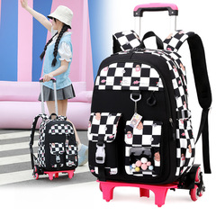 2023 Natural Fish Wholesale Primary School Girl Grade 3 to 6 Waterproof Large Capacity Weight Reduction Pull-along School Bag