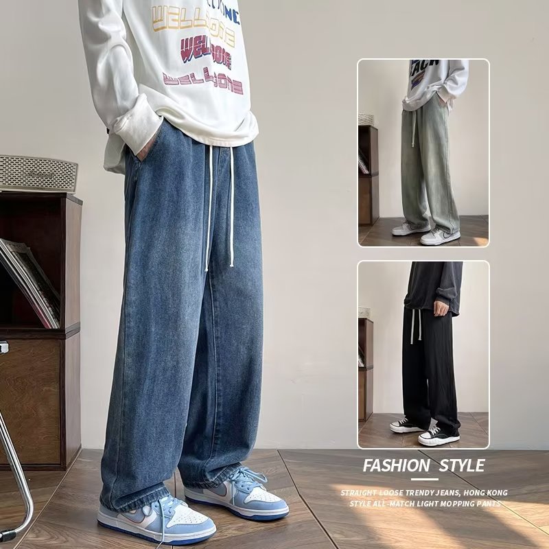 2024 primavera y otoño nuevo estilo jeans para hombres pantalones casuales rectos sueltos para hombres pantalones de trapeador de marca de moda para hombres