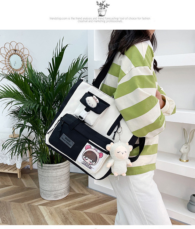 Canvas bag, large-capacity crossbody bag for women, Japanese and Korean version single-shoulder bag, student class tutorial bag, versatile ins trendy book undefined
